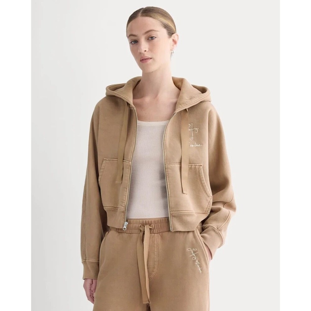 EVERLANE x The Laufey Foundation Cropped Full-Zip Hoodie M Weathered Clay NEW A4